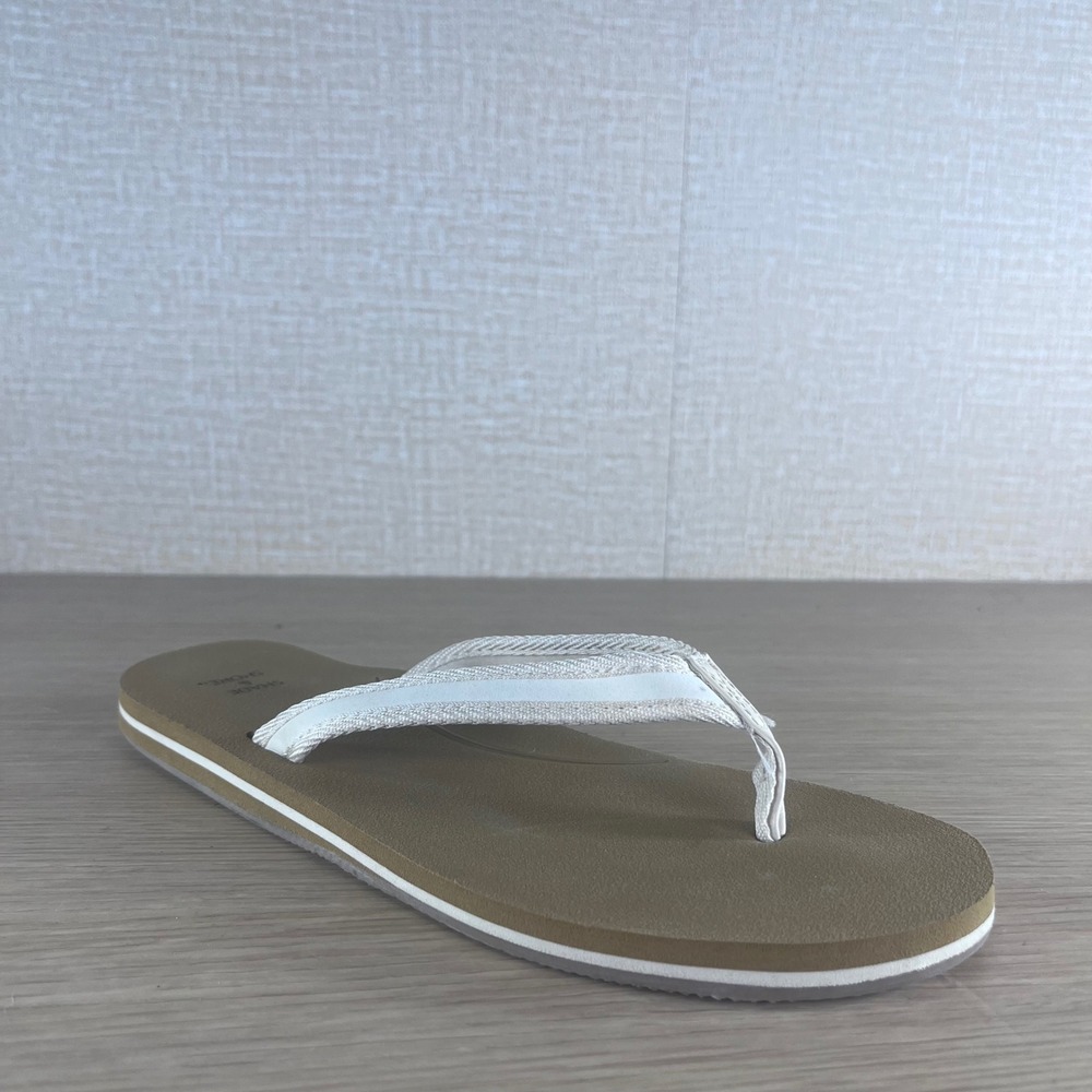 Shade & Shore Womens Tan White Flip Flop Sandals Size 8 Casual Beach Thong Shoes